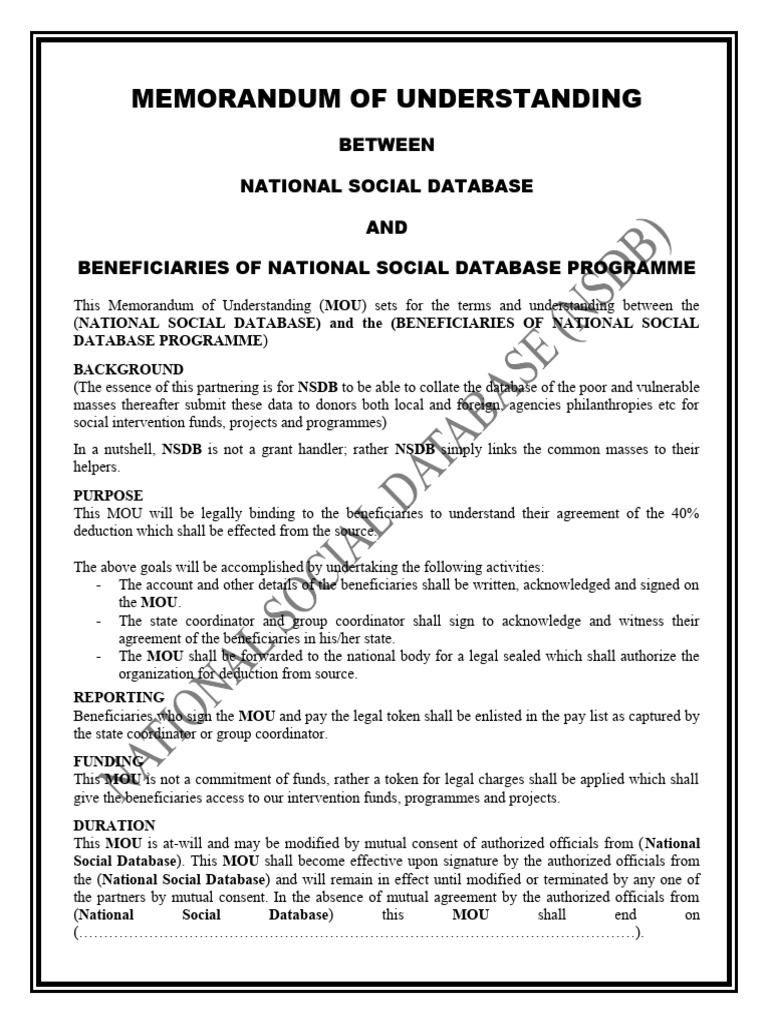 NSDB Memorandum of Understanding | PDF | Memorandum Of Understanding ...