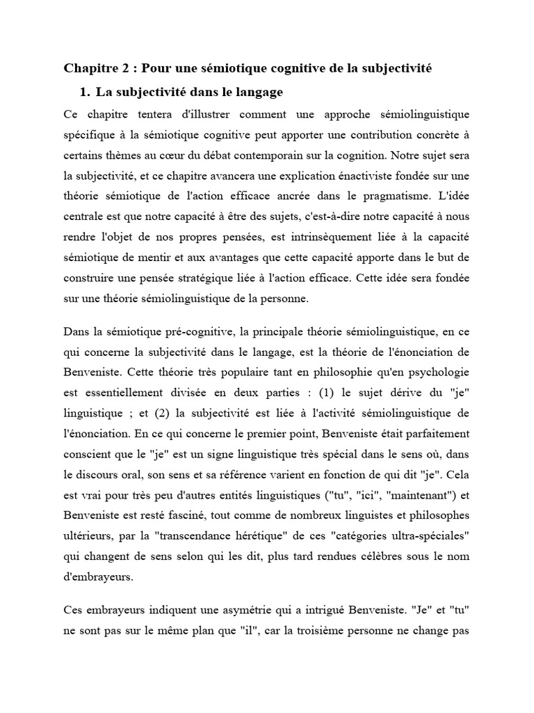 Sémiotique cognitive et subjectivité linguistique | PDF | Conscience ...