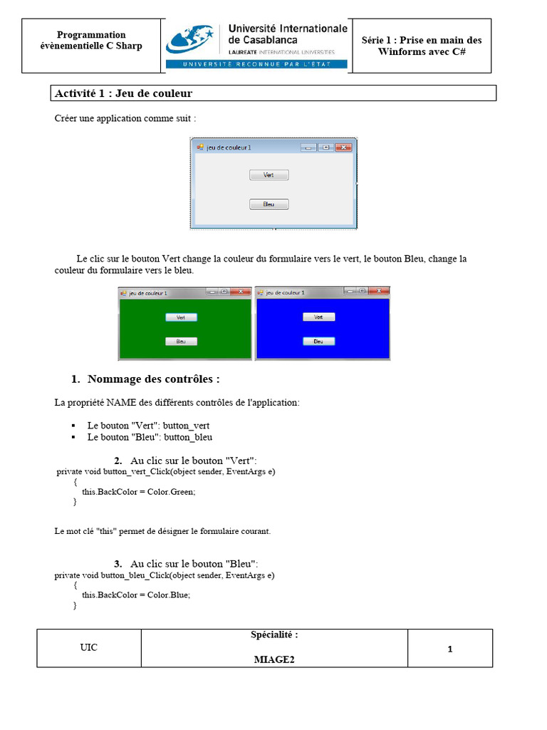 Prise en main des Winforms en C# | PDF | C# (Langage de programmation)