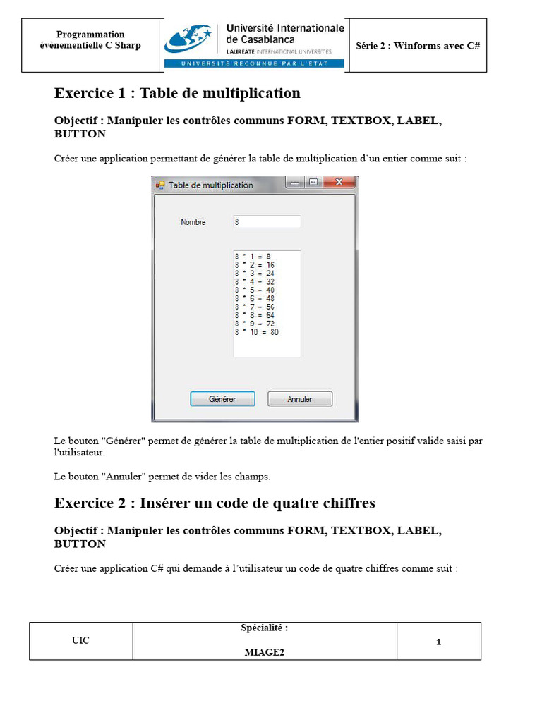Exercices Winforms en C# | PDF | Bouton (informatique) | Informatique