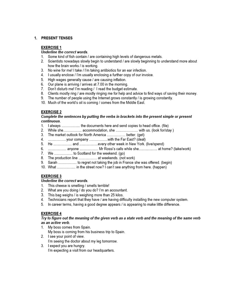 U1 PRESENT AND PAST TENSES EXERCISES Student | PDF | Economies