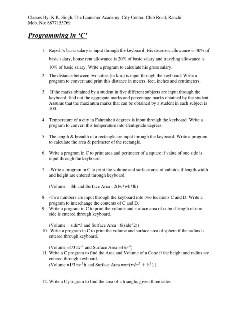 C questions for practice-1 | PDF | Area | Triangle