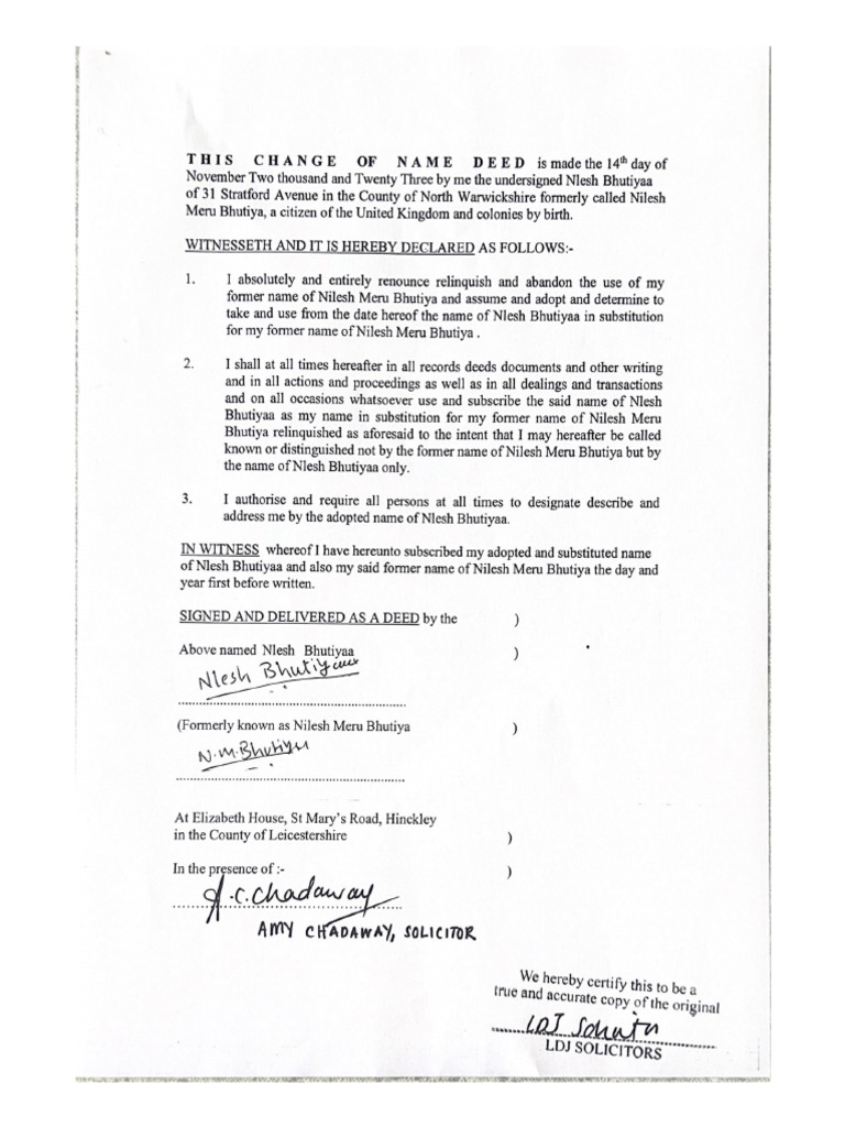 This change of name deed is made the 14th day of pdf