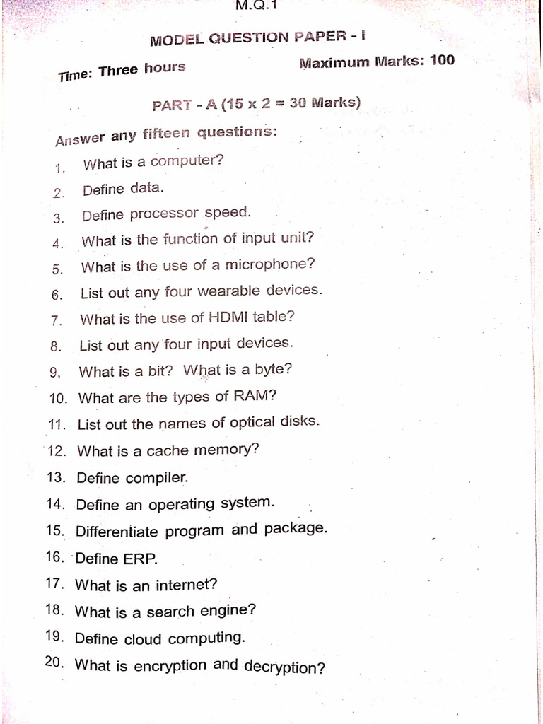 Basics of Computer Engineering Model Question Paper | PDF