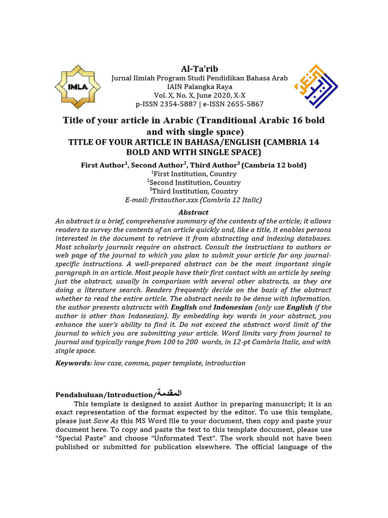 Al-Ta’rib Journal Submission Guidelines | PDF | Abstract (Summary ...
