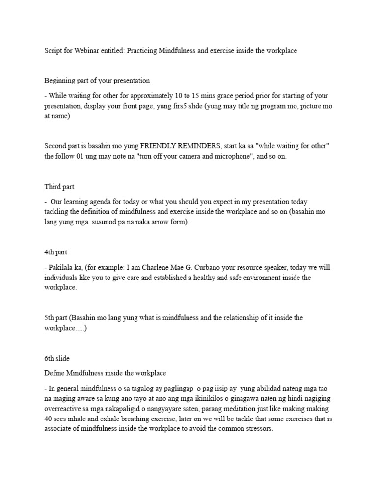 Script For Webinar | PDF | Mindfulness | Stress (Biology)