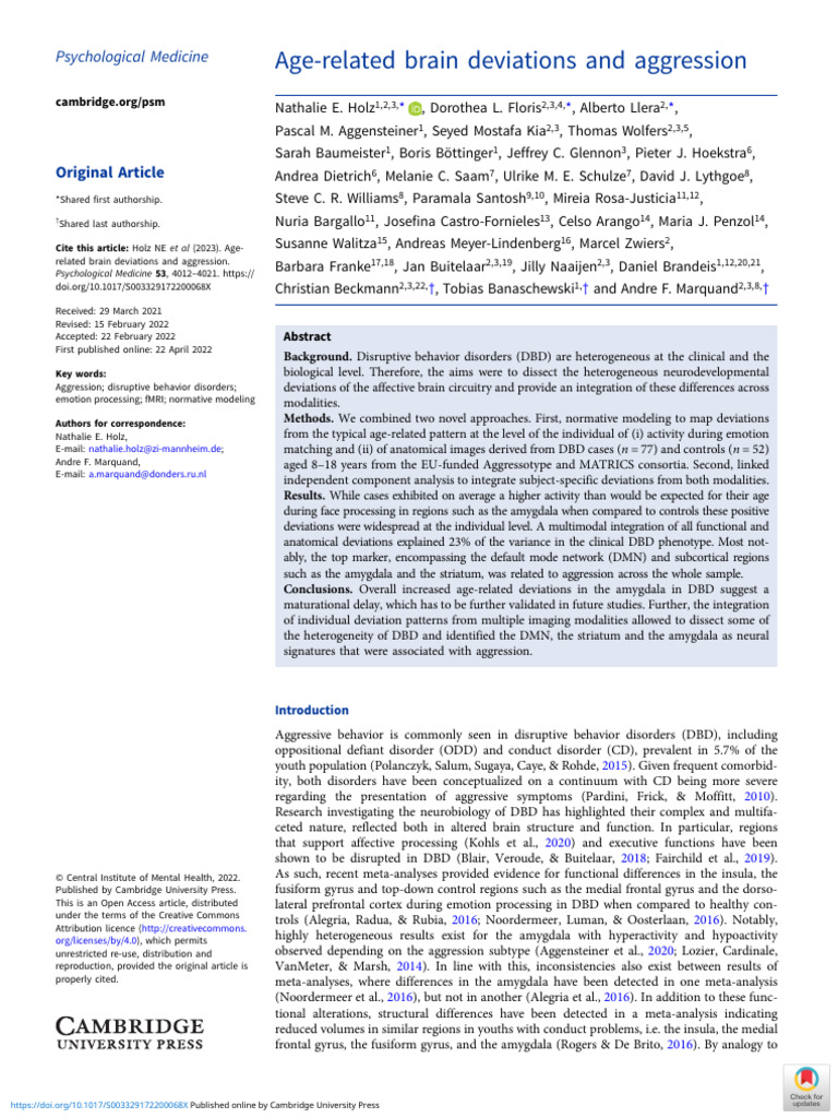 Age-Related Brain Changes in Aggression | PDF | Neuroscience ...
