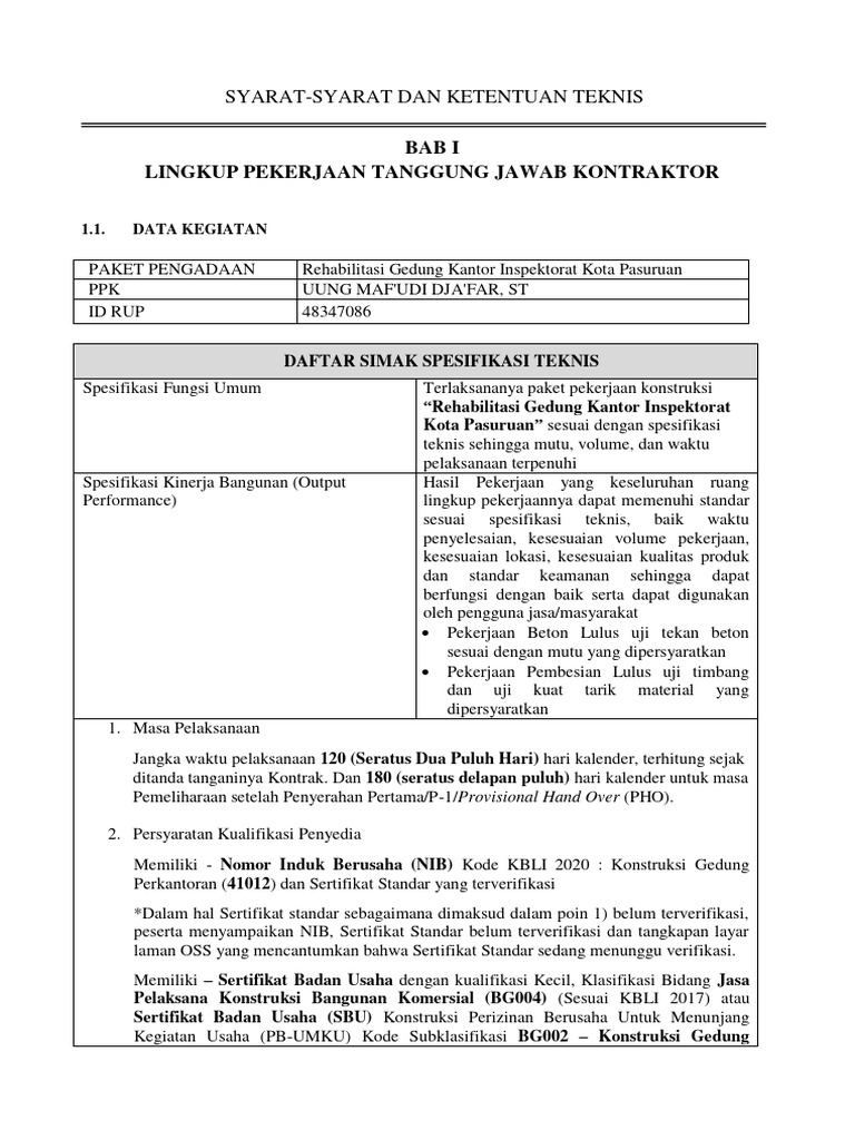 CONTOH SPEKTEK | PDF