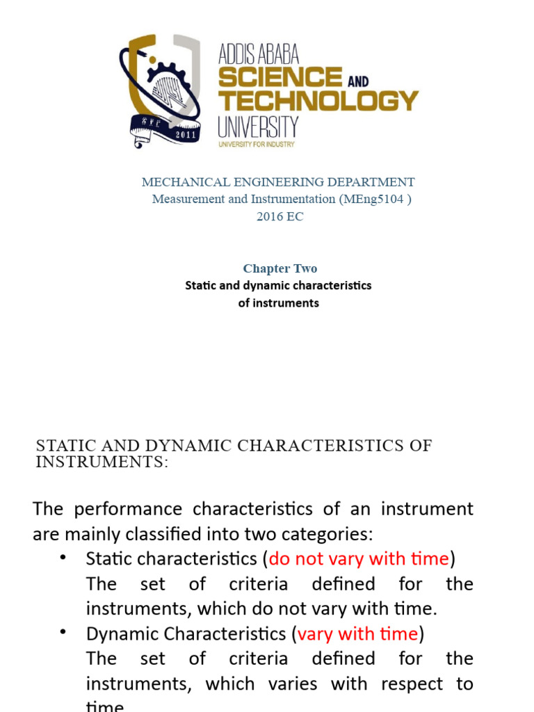 Lec 2 Static and Dinamic Chracterstic of Instrumentation | PDF ...