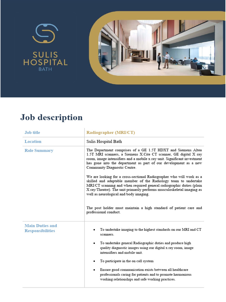 JD - Radiographer MRI-CT - Sulis Feb 2024 | PDF | Radiology | Medical ...
