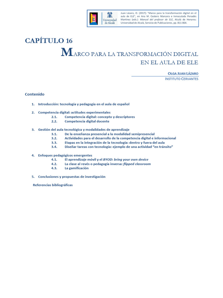 Nuevas Tecnologías en La Clase de ELE - Marco para La Transformación ...