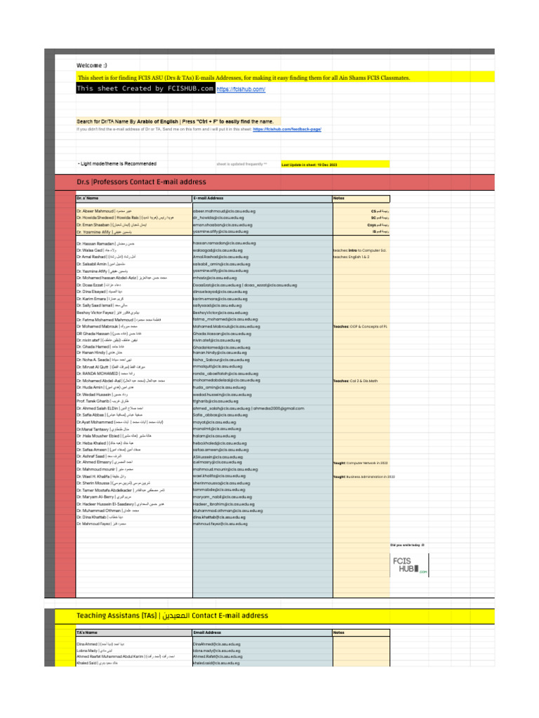 FCIS ASU Faculty and TA Emails | PDF
