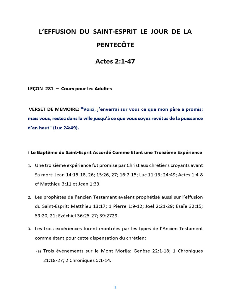 L'Effusion Du Saint Esprit Le Jour de La Pentécôte La Foi Apostolique ...