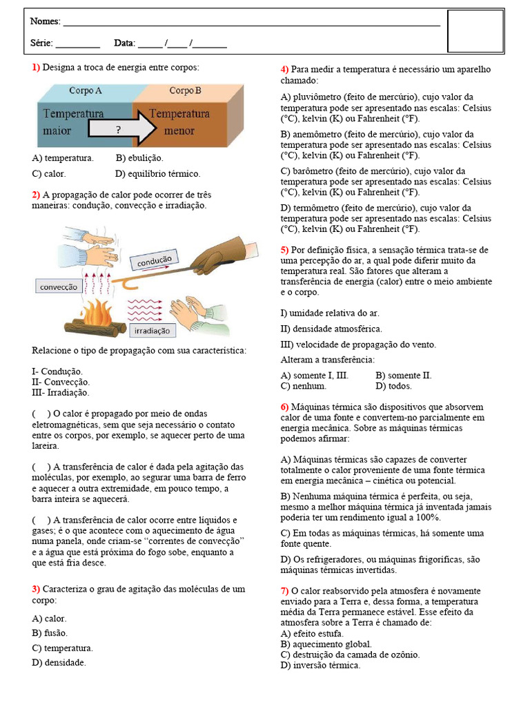 Atividade Transferência de Calor | PDF | Calor | Temperatura