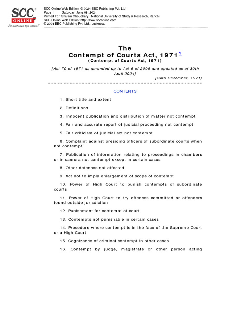 N contempt of courts act 1971 shivamchoudhary nusrlranchiacin 20240608