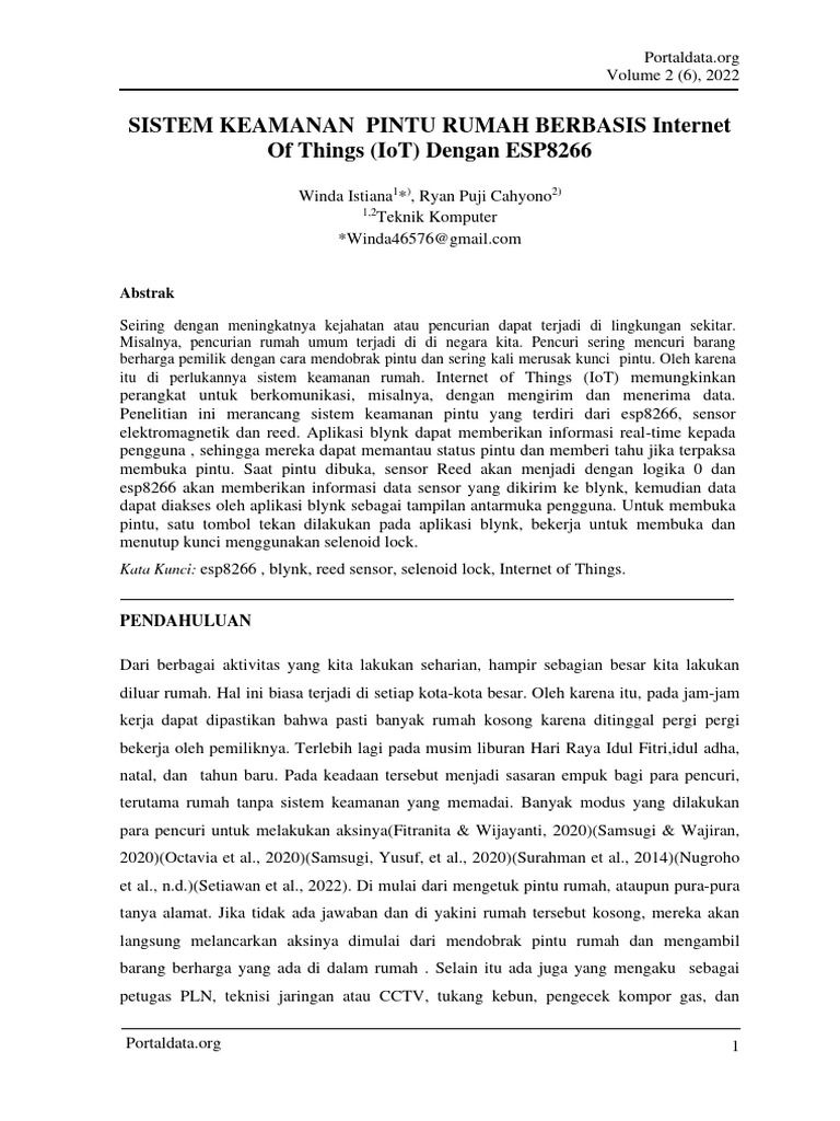 Sistem Keamanan Pintu Rumah Berbasis Internet Of Things Iot Dengan