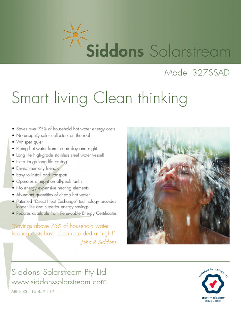 Siddons Solarstream Heat Pump Benefits | PDF | Water Heating | Heat Pump