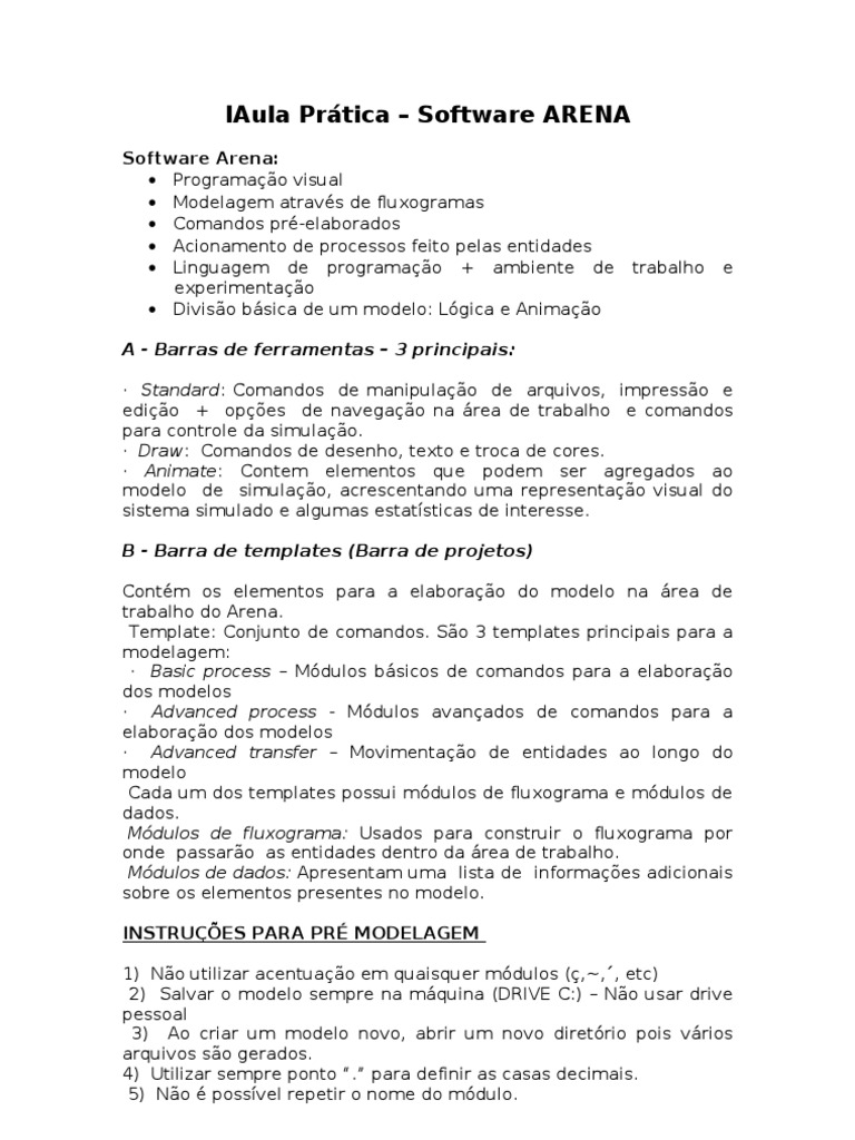 Aula Prática: Simulação com Arena | PDF | Programas | Informática