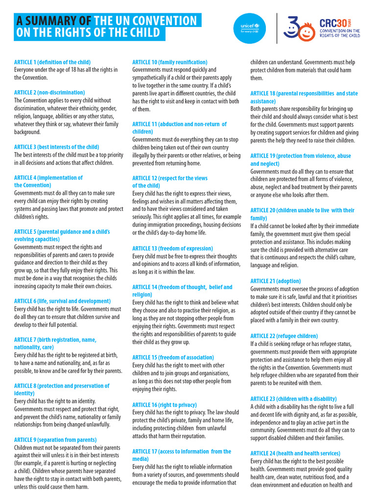 CRC Summary Eng | Download Free PDF | Child Abuse | Children's Rights