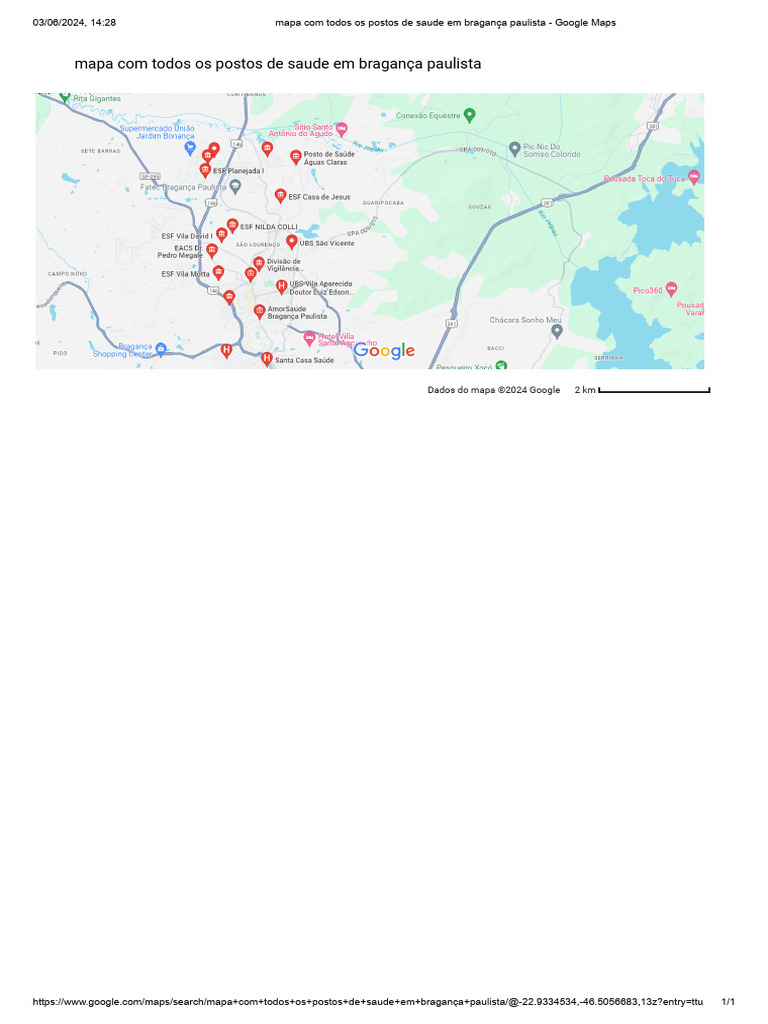 mapa com todos os postos de saude em bragança paulista - Google Maps | PDF