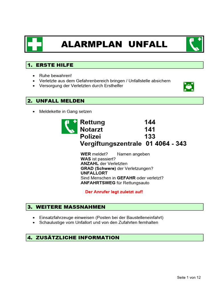 Notfallplan - Piano Di Emergenza | PDF