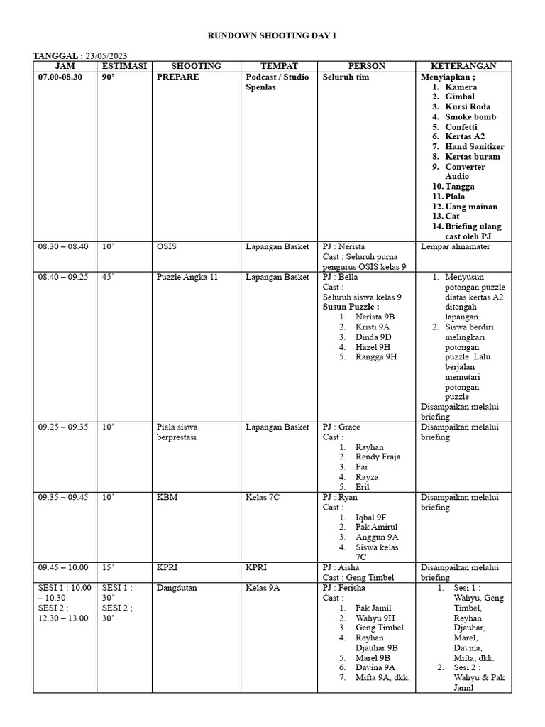Rundown Shooting Day 1 | PDF