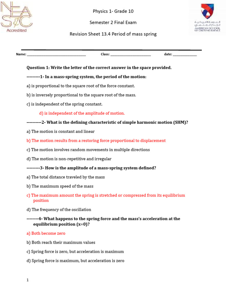 Period of Mass Spring | PDF | Physical Sciences | Quantity