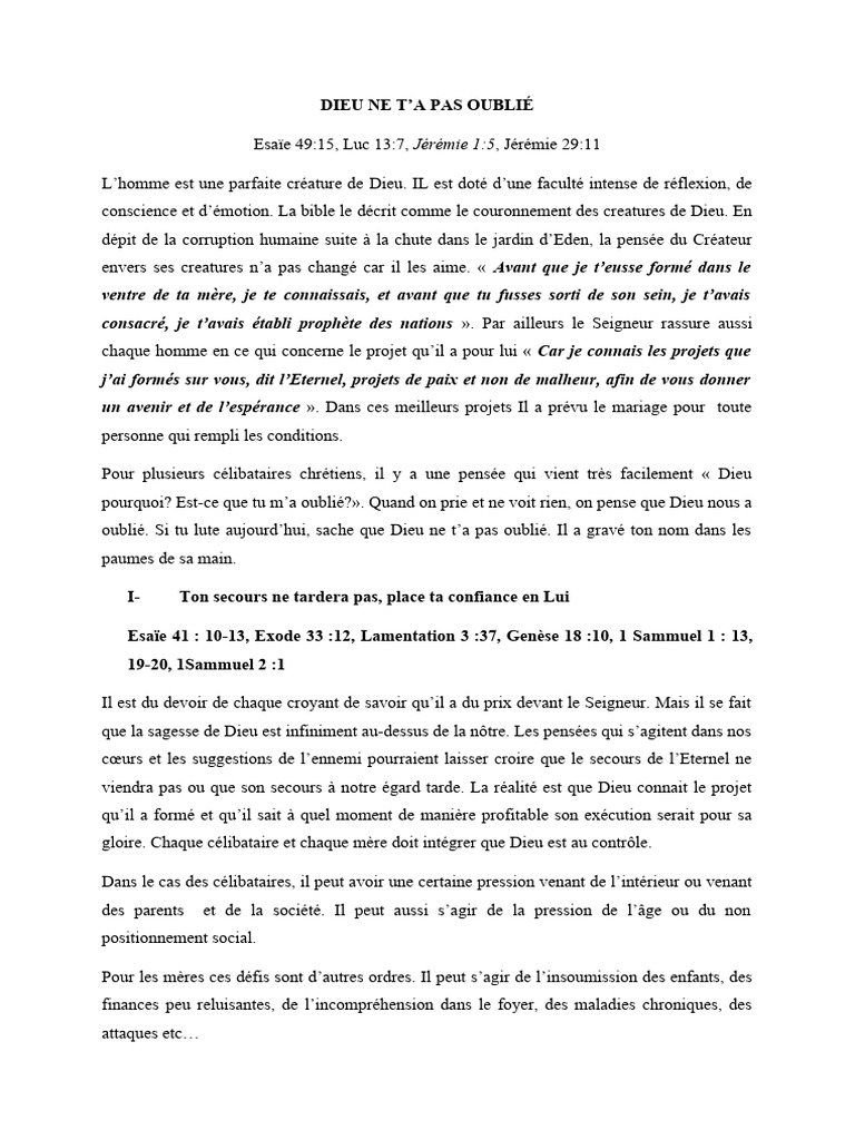 Dieu ne t'a pas oublié : espoir et foi | PDF | Dieu | Doctrines et ...