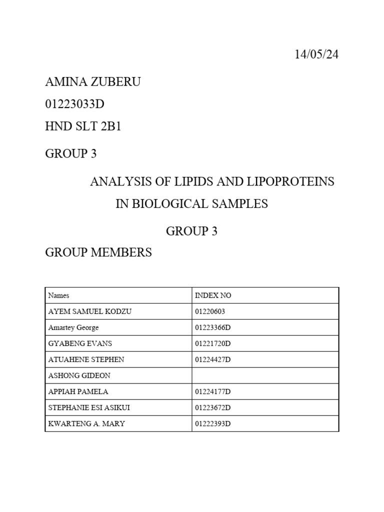 Analysis of Lipids and Lipoproteins in Biological Samples | PDF ...