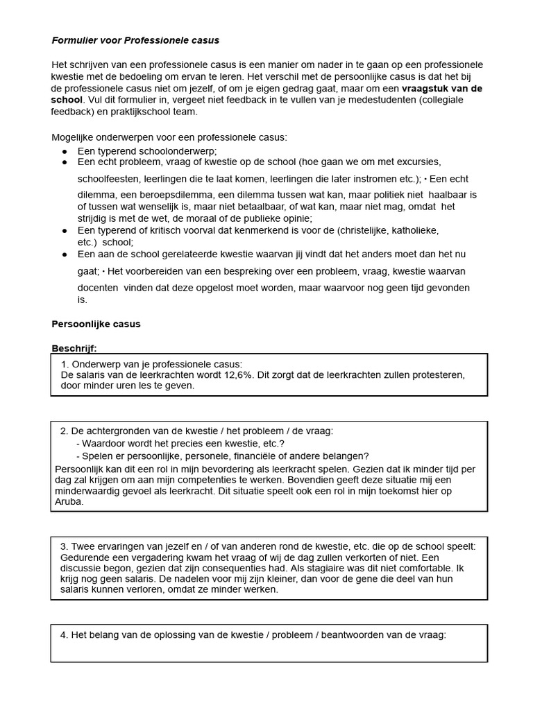 Formulier Voor Professionele Casus | PDF