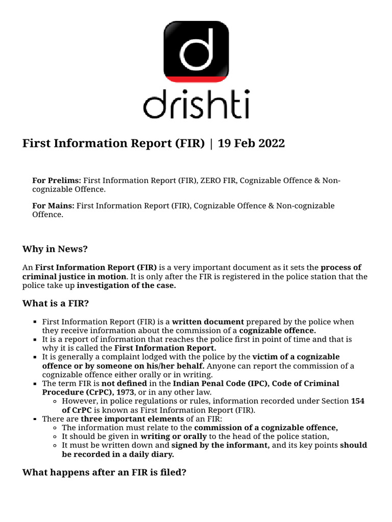 Drishtiias daily news analysis first information report fir print