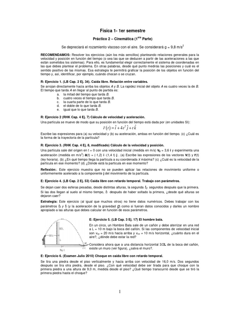 Ejercicios de Cinemática Física 1 | PDF | Cinemática | Función ...