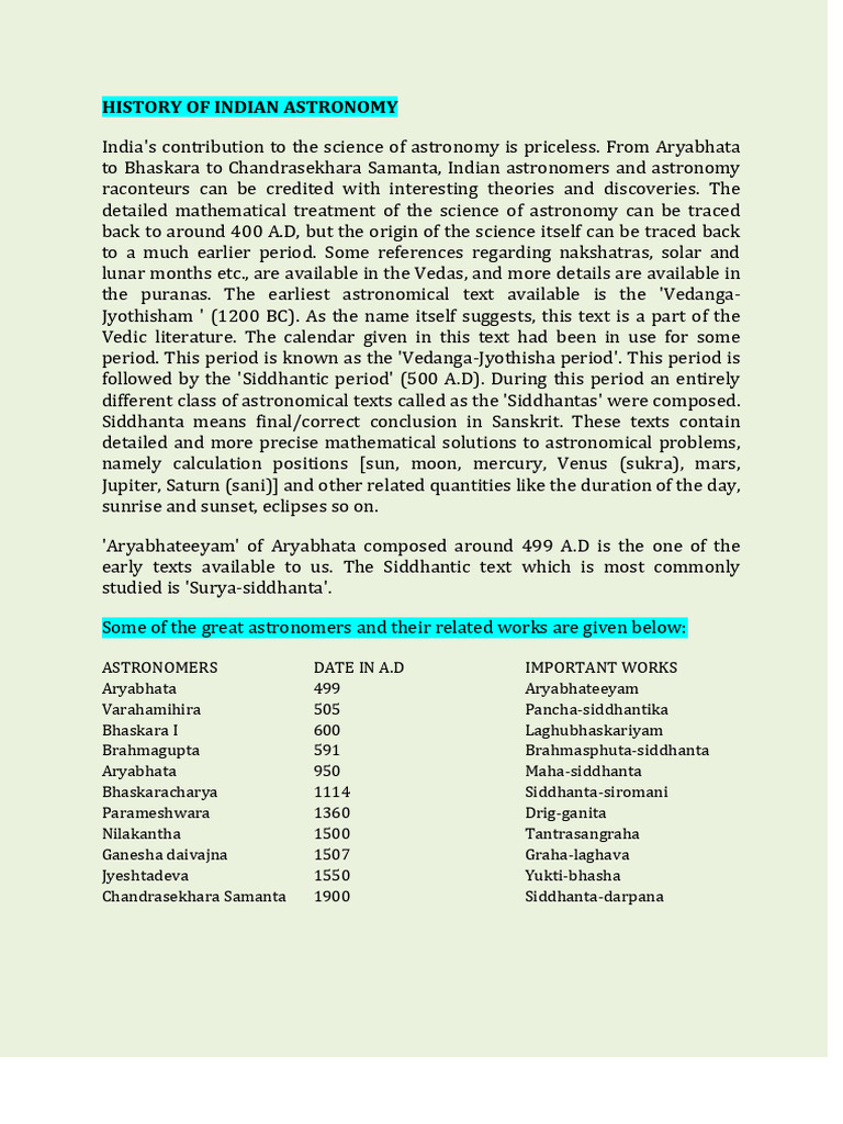 HISTORY OF INDIAN ASTRONOMY | PDF
