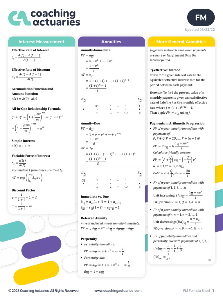 FM Formula Sheet | PDF | Present Value | Net Present Value