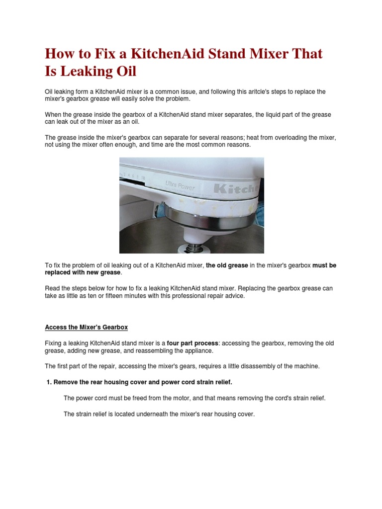 How To Fix A Kitchen Aid Stand Mixer That Is Leaking Oil PDF Mixer