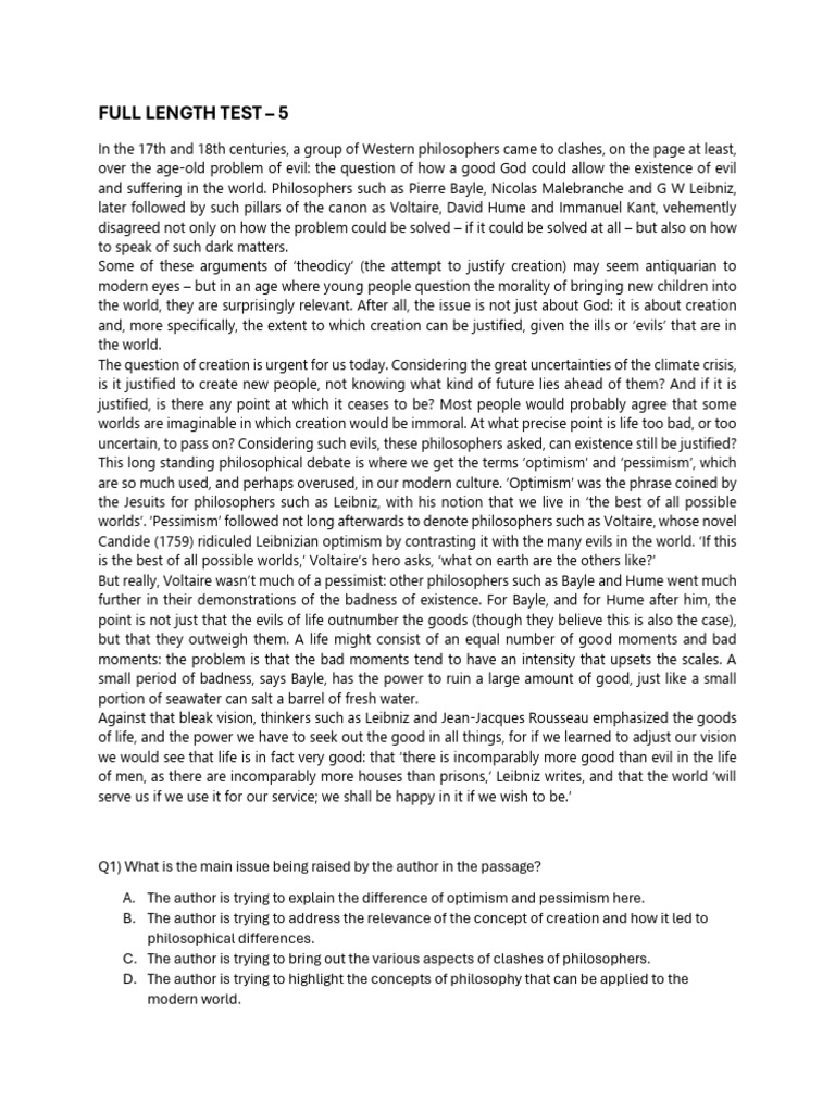Philosophers on Evil and Creation | PDF | Optimism | Pessimism