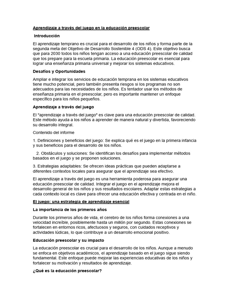 Aprendizaje Lúdico en Educación Preescolar | PDF | Educación de la ...