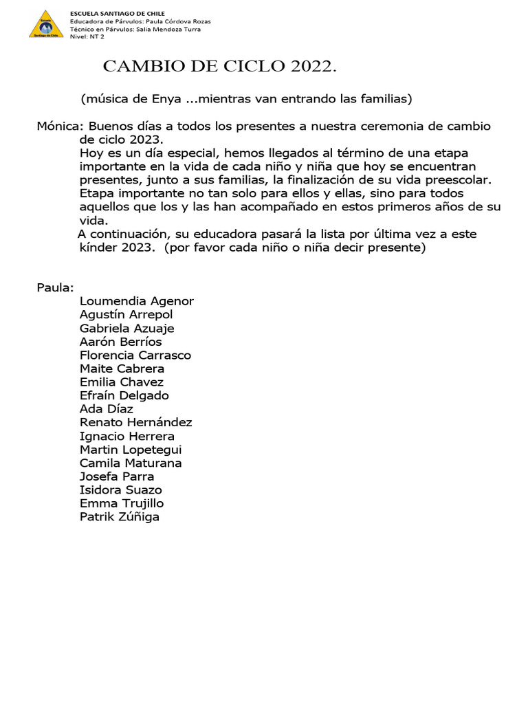 Copia De Libreto Cambio De Ciclo KA nder 2022 PDF Educaci n De La 