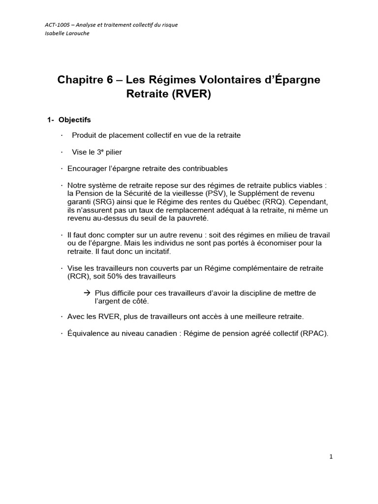 RVER : Obligations et avantages pour employeurs | PDF | Retraite ...