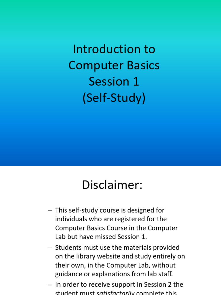 Computer Basics Session 1 Self-Study Guide | PDF | Usb Flash Drive ...