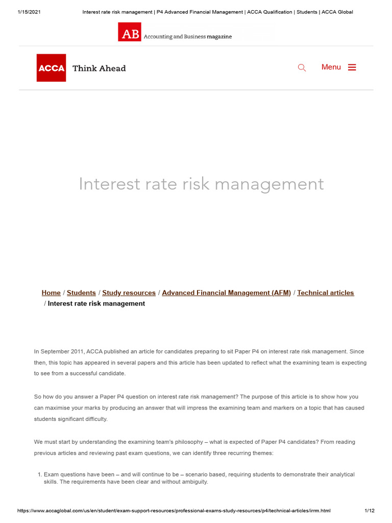 Interest Rate Risk Management for P4 | PDF | Option (Finance) | Futures ...
