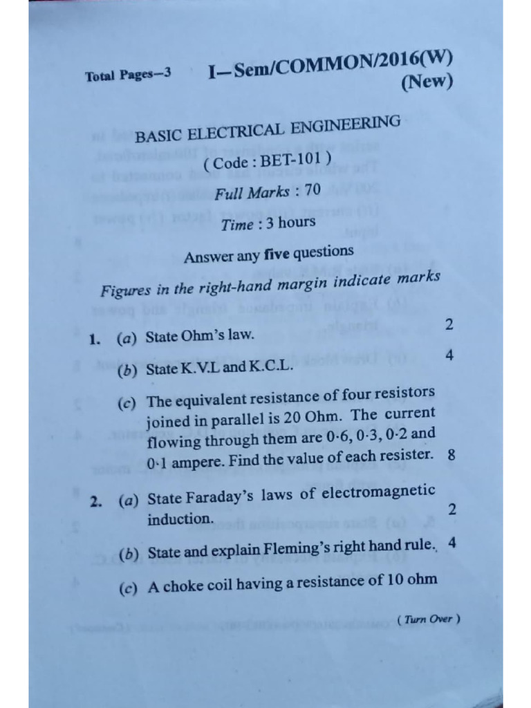 Basic Electrical 2016 Questions | PDF