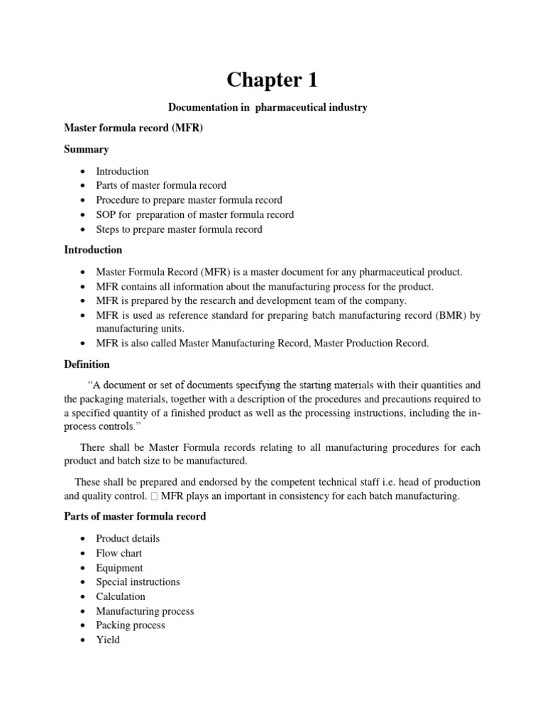 Master Formula Record Overview | PDF | Generic Drug | Food And Drug ...