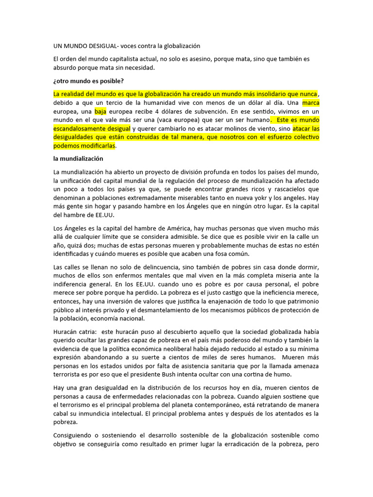 Desigualdad Global: Crisis y Soluciones | PDF | Pobreza | Pobreza e ...