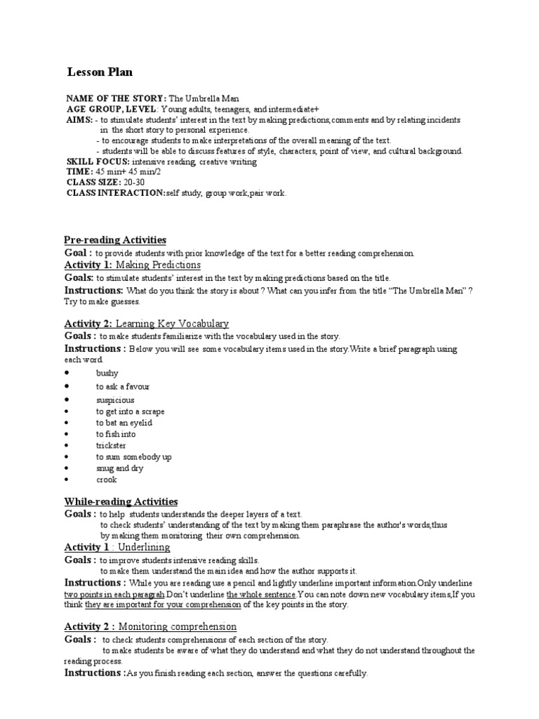 Lesson Plan | PDF | Reading Comprehension | Reading (Process)