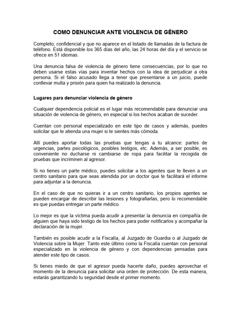 Cómo Denunciar Violencia de Género | PDF | La violencia contra las ...