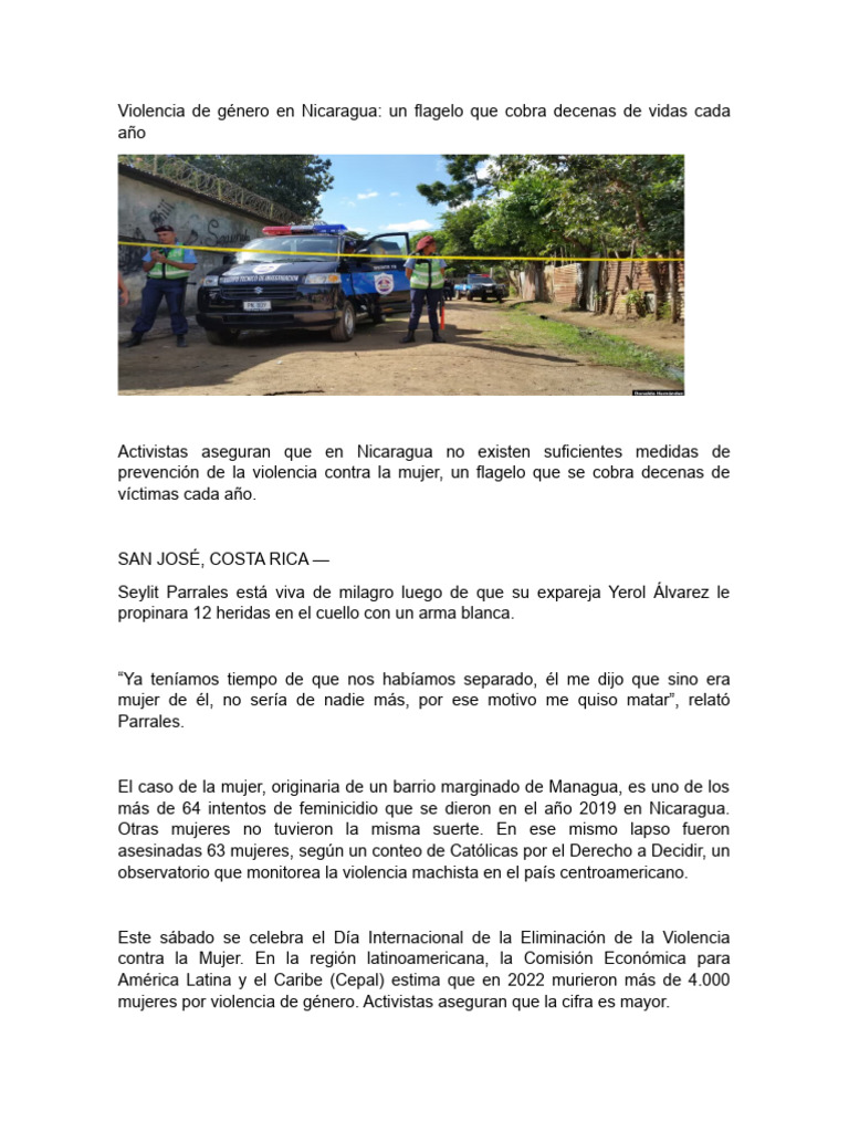 Violencia de Genero en Nicaragua 2023 | PDF | La violencia contra las ...