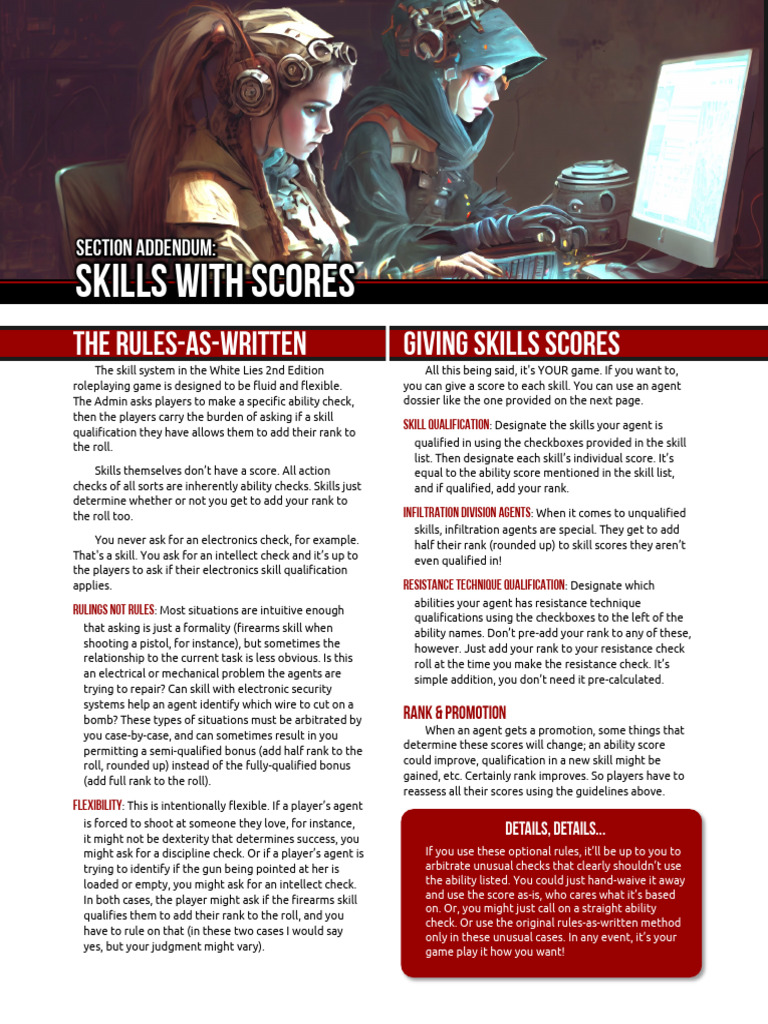 White Lies RPG Skill System Guide | PDF