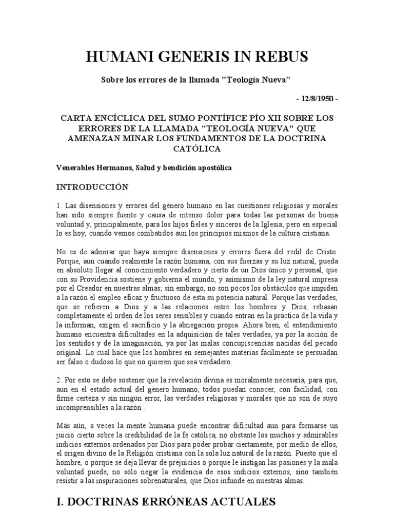 PíO XII - Humani Generis in Rebus. 1950. | PDF | Dogma | Biblia