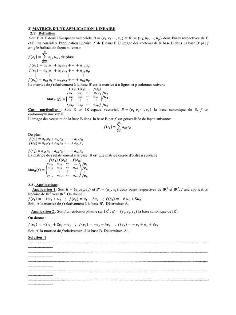 2 Matrice D'une Application Lineaire | PDF